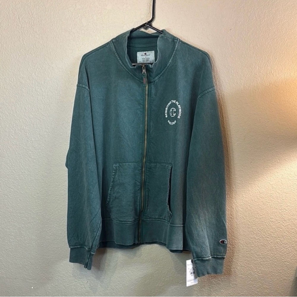 New Champion Jacket Men’s Green Long Sleeve Mock Neck Casual Full Zip Sz L